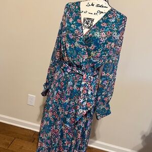 Maxi Dress, GREEN Semi Sheer Lined, L/S Sz L, NWOT